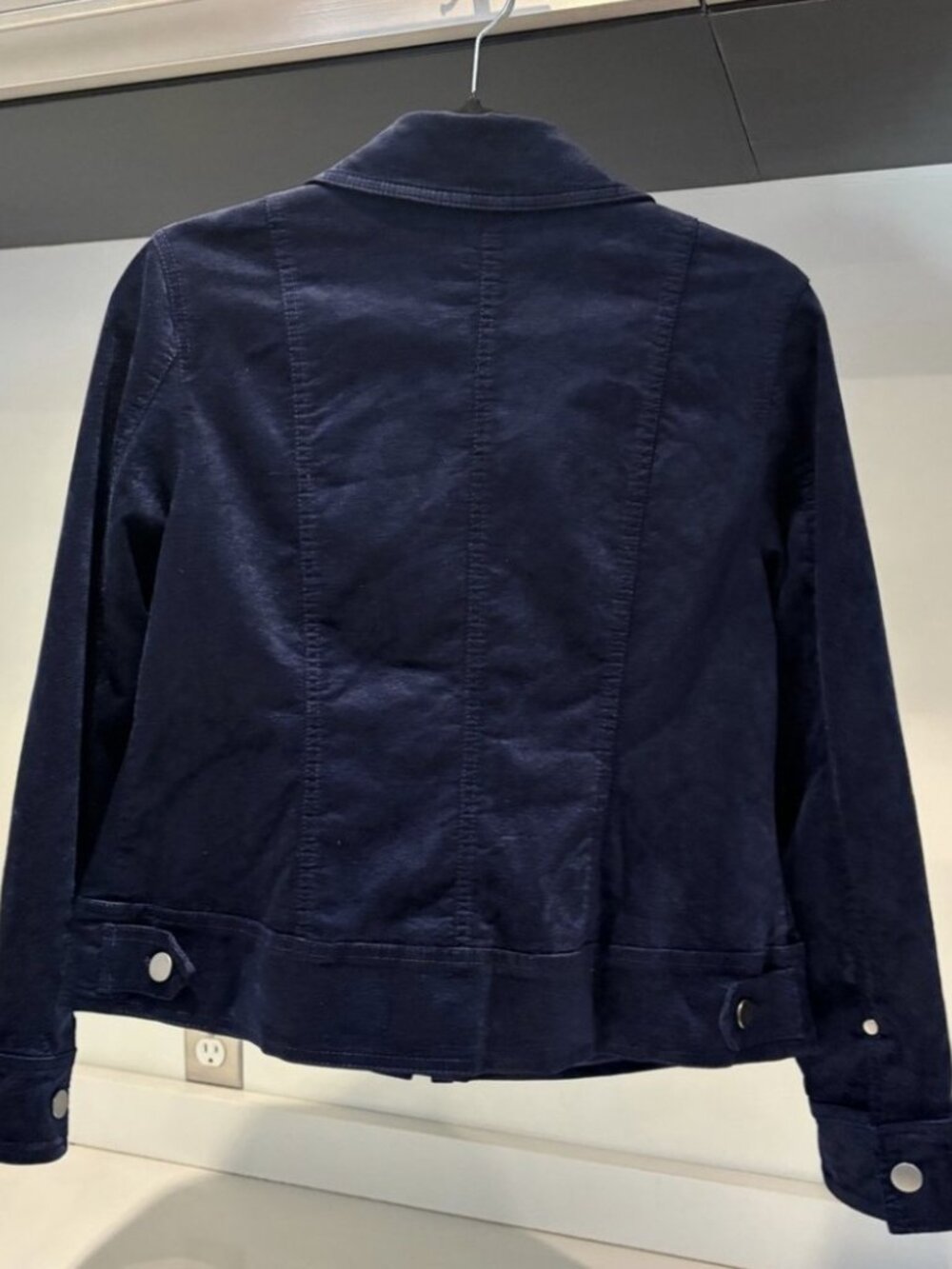 Chico's Vintage Navy Blue Velveteen Denim-Style Moto Jacket Y2K size 2P US 12 L - Picture 2 of 4